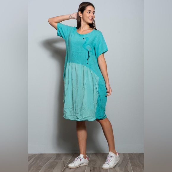 NWT Flowy Knee-Length Dress with Appliqué in Teal - Picture 1 of 3